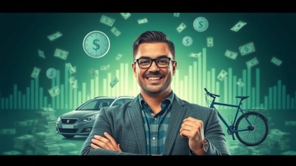 Man with financial symbols and benefits of salary sacrifice schemes.