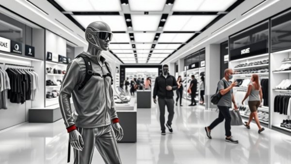 Modern retail store interior related to Xunlei market analysis, monochrome.