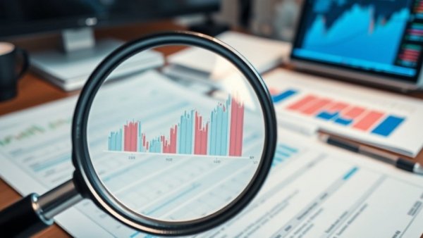 Financial charts magnified, showing stock trends analysis.