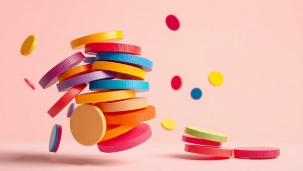 Colorful discs in motion reflecting USA market analysis dynamics.