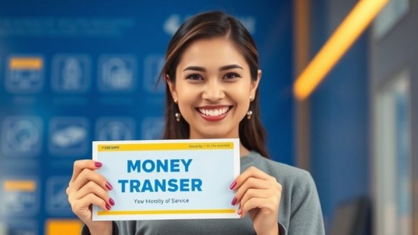 Promotional banner for money transfers, highlighting services.