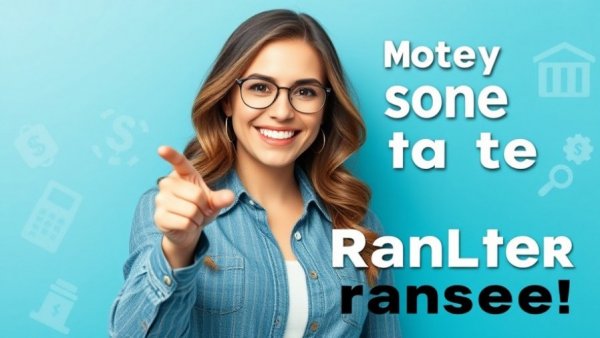 Advertisement with a smiling woman promoting money transfers.