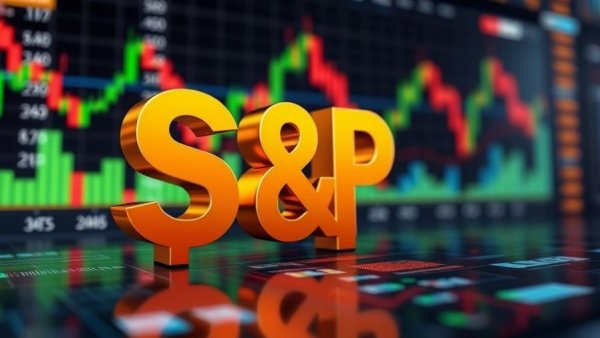 US market analysis visualization with S&P in golden letters.