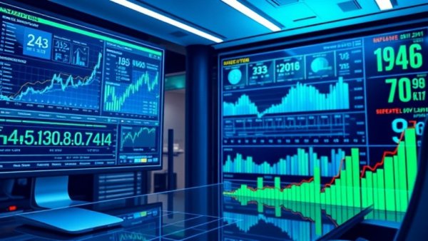 USA market analysis with financial graphs and data charts in a digital interface.