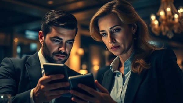 Entrepreneurs struggle with dating; businessman focused on phone.