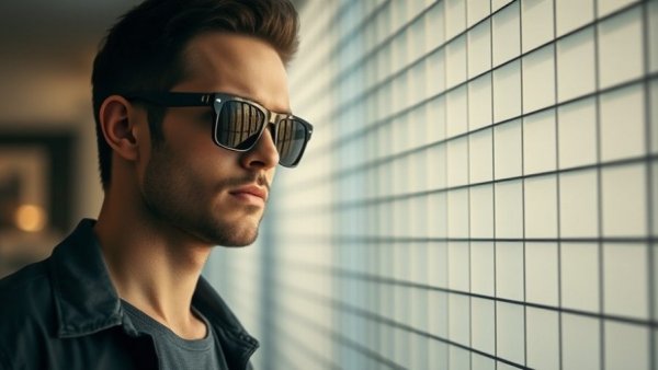 Stylish entrepreneur gazing through blinds, thoughtful expression