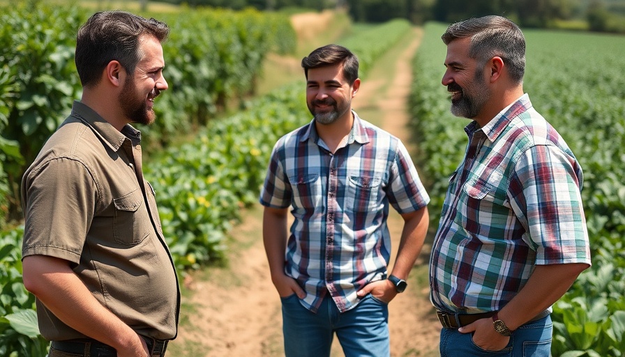 Men discussing cultural business integration on a farm.
