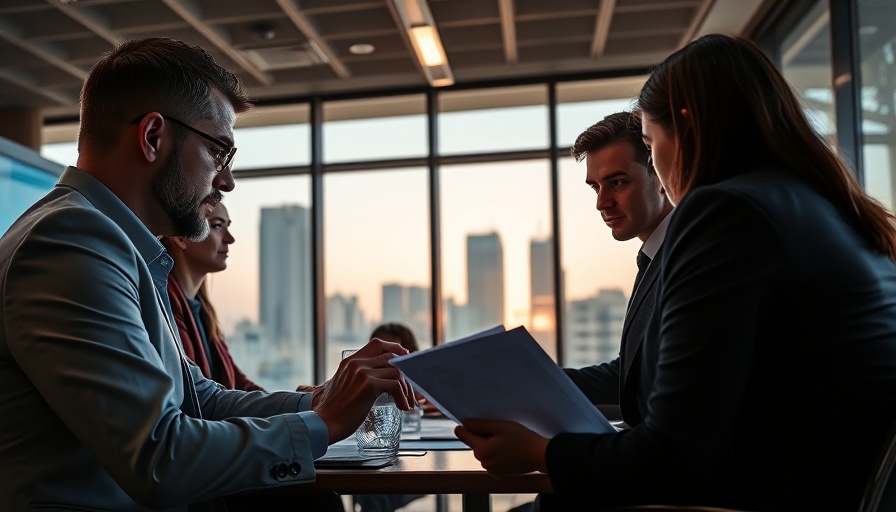 Business professionals discussing regulation updates in modern office.
