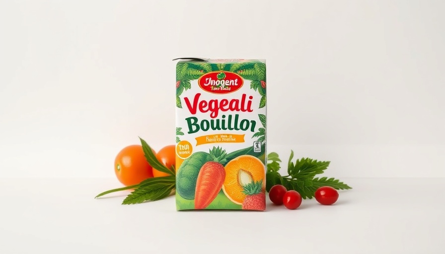 Vibrant vegetable bouillon packaging on a white background.