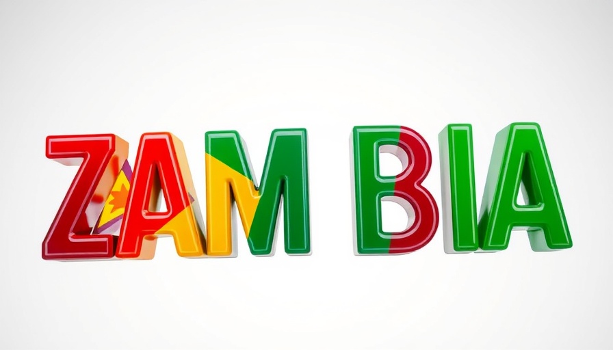 Colorful Zambia text in national flag colors, impactful research in Zambia.