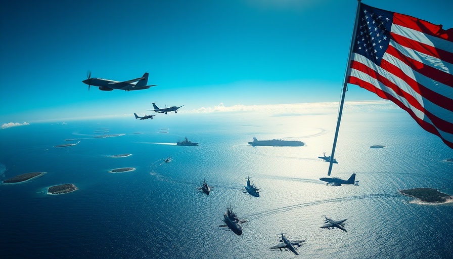 Trinidad military action depicting Caribbean naval fleet with American flag.