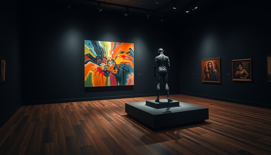 Caribbean art festivals in a moody gallery with abstract painting.