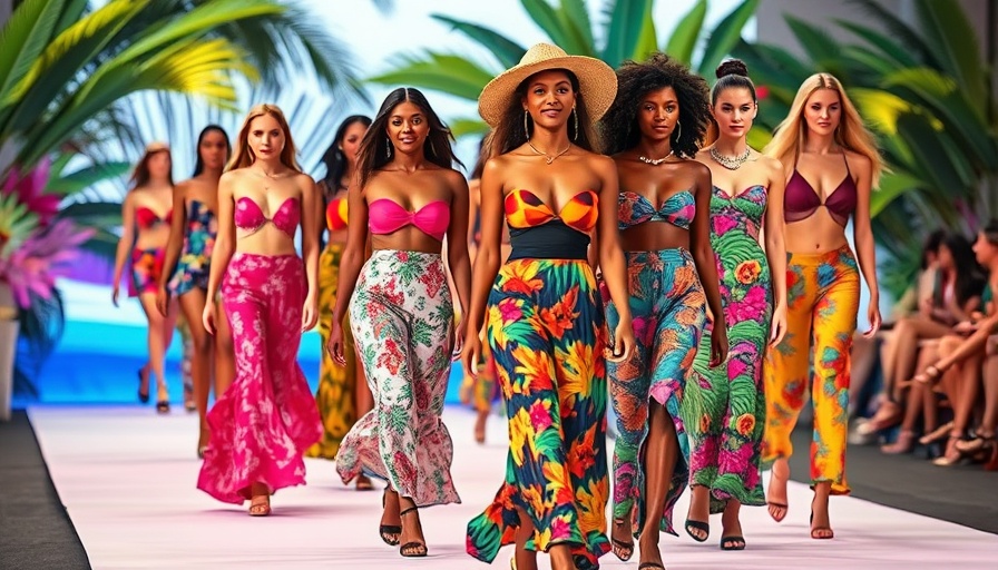 Models at Caribbean Fashion Week wearing vibrant designs on the runway.