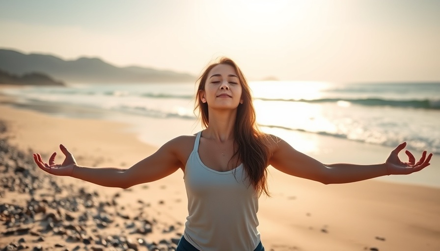 Woman practicing yoga at Caribbean wellness retreat on serene beach.