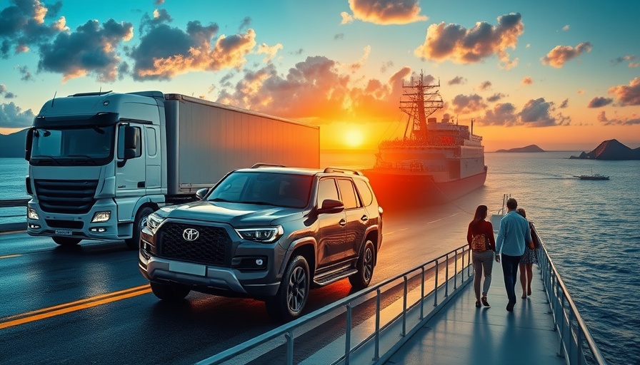 Collage depicting the process of shipping your car to the Caribbean.