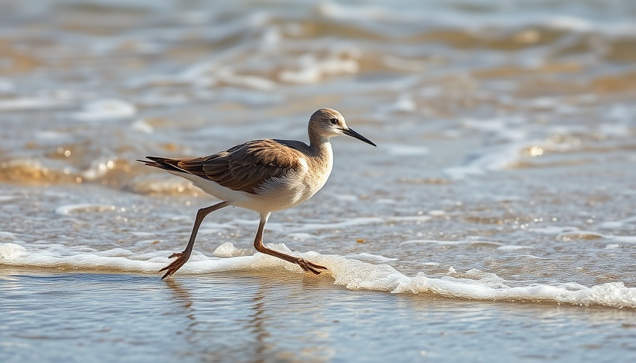 Graceful shorebird walking in sunlight along coastal water.