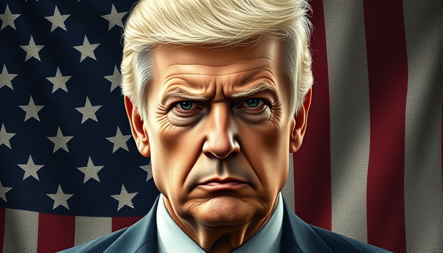 Illustration of a serious man with white hair against a grunge American flag.
