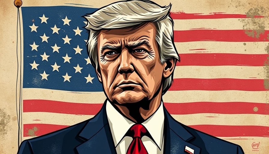 Abstract illustration of man with silver hair and American flag background.