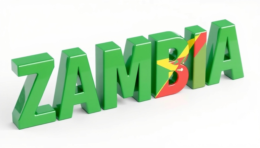 Bold green 'ZAMBIA' letters with flag colors, representing impactful research in Zambia.