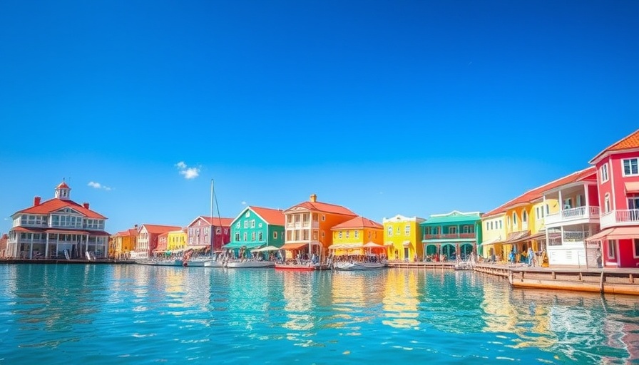 Vibrant Caribbean waterfront scene, ideal for Barbuda vacation and investment.