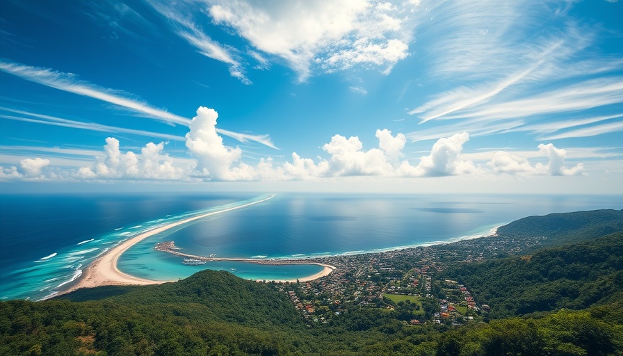 Expansive Caribbean coastline with azure waters and vibrant greenery.