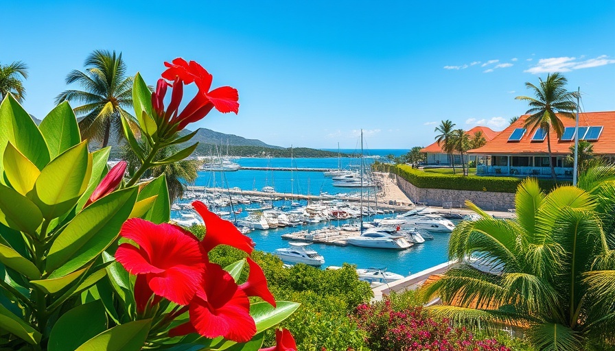 View of Hotels in St. Thomas over lush bay before yacht charter.