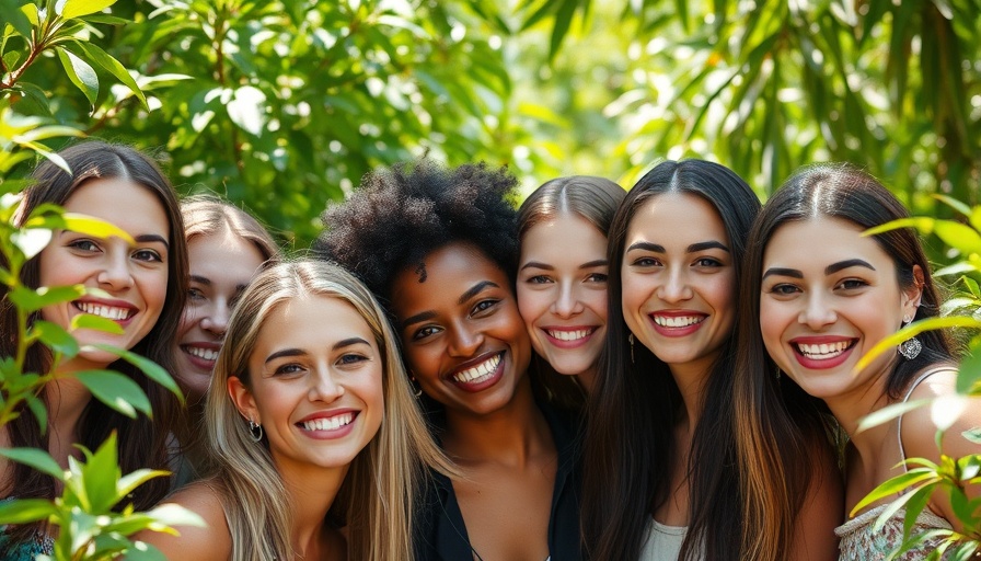 Four women smiling in a natural setting