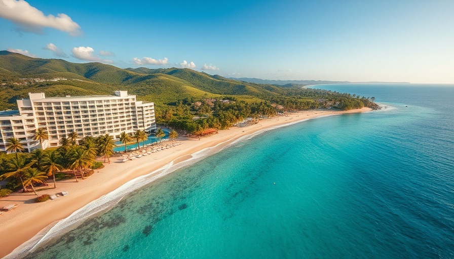 Aerial view of a luxury resort in Saint Lucia with turquoise water.