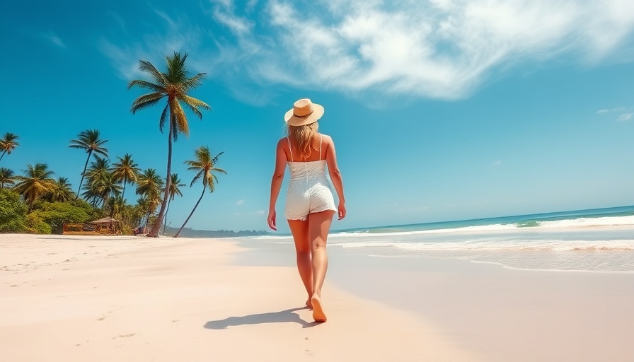 Woman walking on beach near the ocean, showcasing seawater therapy benefits.