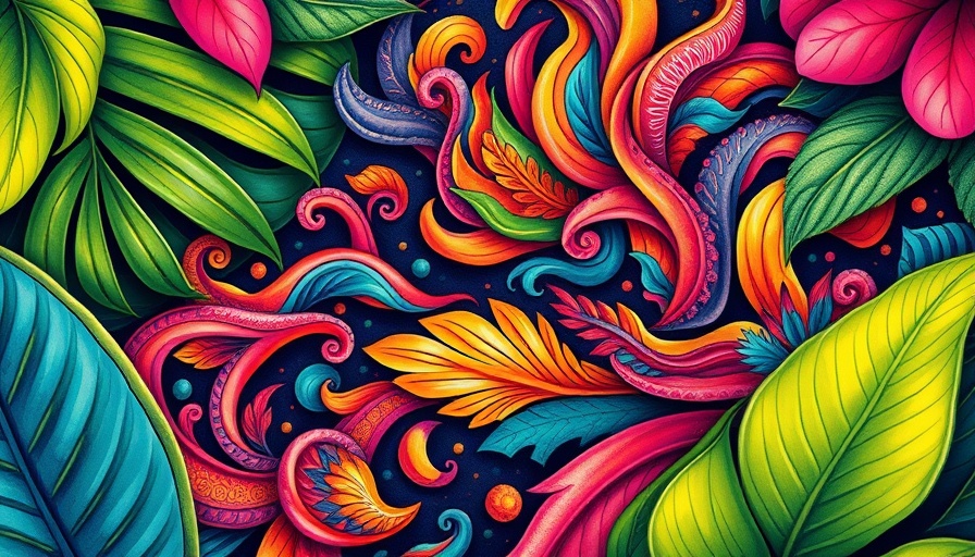 Colorful artistic drawing representing Caribbean nature and culture, supporting local artists in tourism