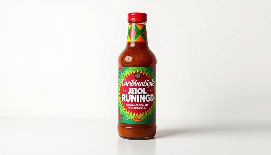 Cool Runnings Jerk Marinade bottle for pulled pork sandwich.