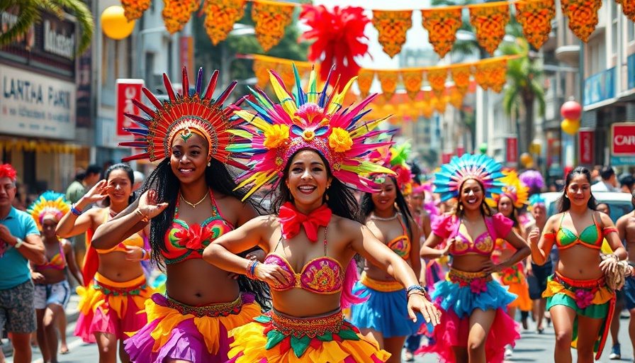 Colorful St. Lucia Carnival parade with French influence.