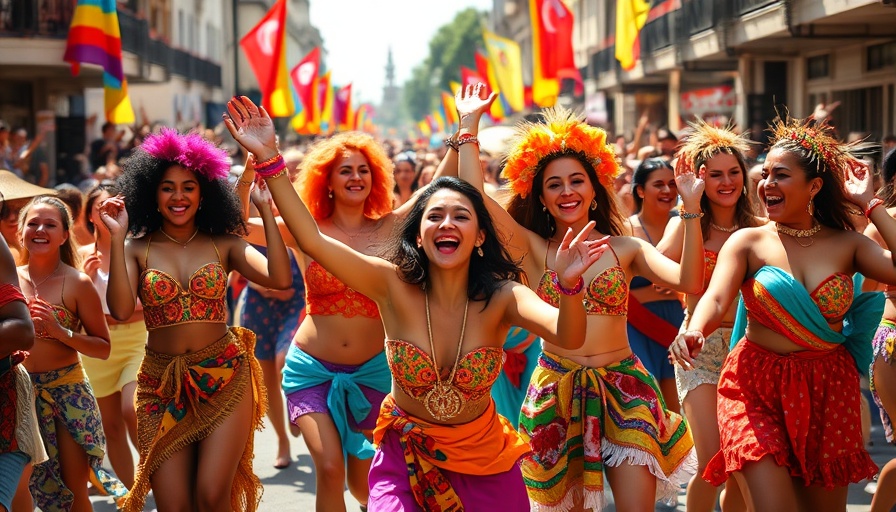 St. Lucia Carnival vibrant dancers celebrating.