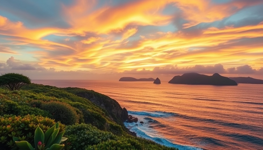 Serene Caribbean coastal view at sunset reflecting climate focus.