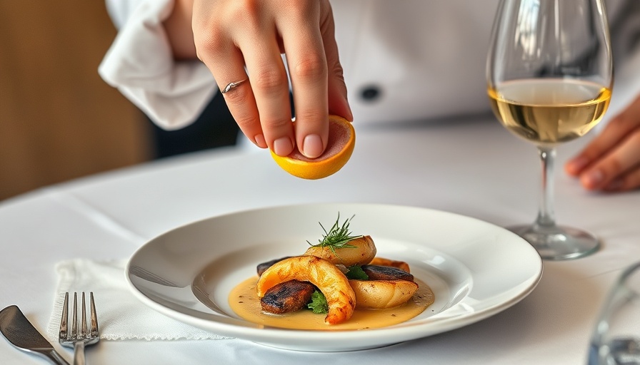 Fine dining experience with lemon garnish and wine in Grand Cayman.