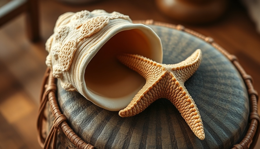 Conch shell and starfish on Caribbean drum reflecting true essence