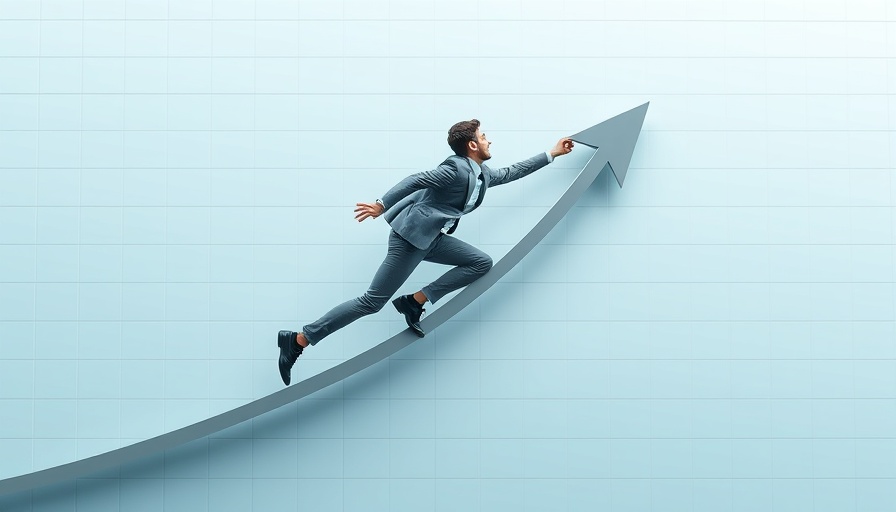 USA market analysis: businessman on upward graph arrow, minimalist style.