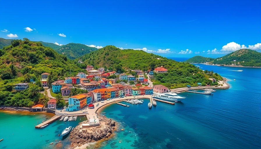 Explore Grenada's colorful coastal town under a bright blue sky