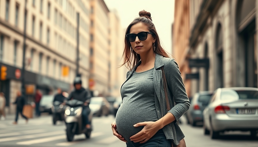 Pregnant woman confidently walking in stylish attire, highlighting pregnancy self-care essentials.
