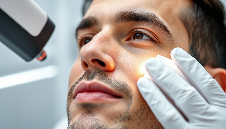 Man receiving facial laser treatment in modern clinic.