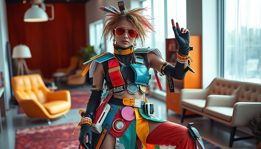 Futuristic fashion model in repurposed outfit at show