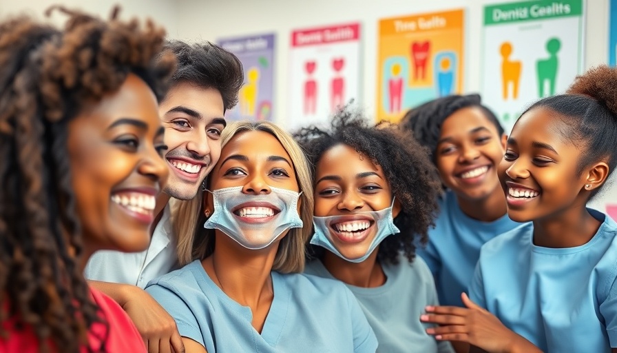 Diverse group promoting better oral health for all with bright smiles.