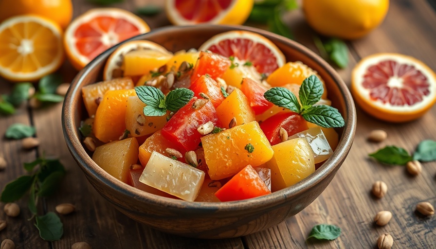 AZ Citrus Salad elegantly arranged with vibrant colors and fresh ingredients.