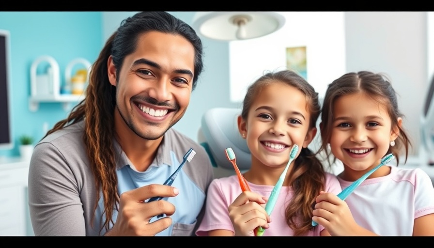 Happy family at dentist for Dental Buddy Initiative for Family Dental Health.