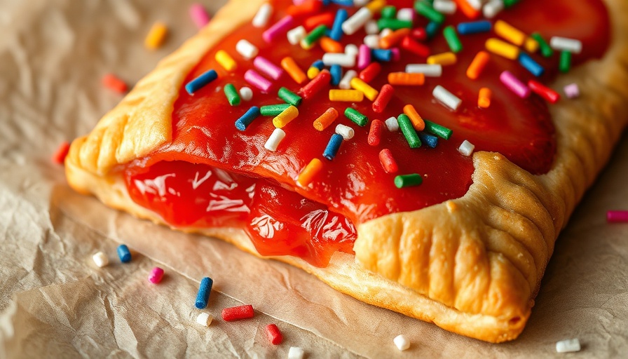Homemade Strawberry Pop Tart with colorful sprinkles on parchment.