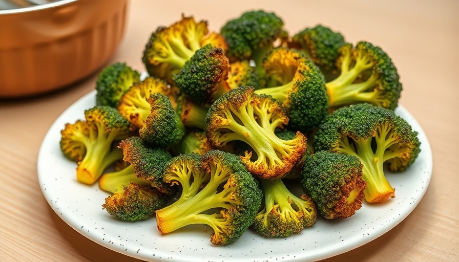 Crispy air fryer broccoli florets on a plate