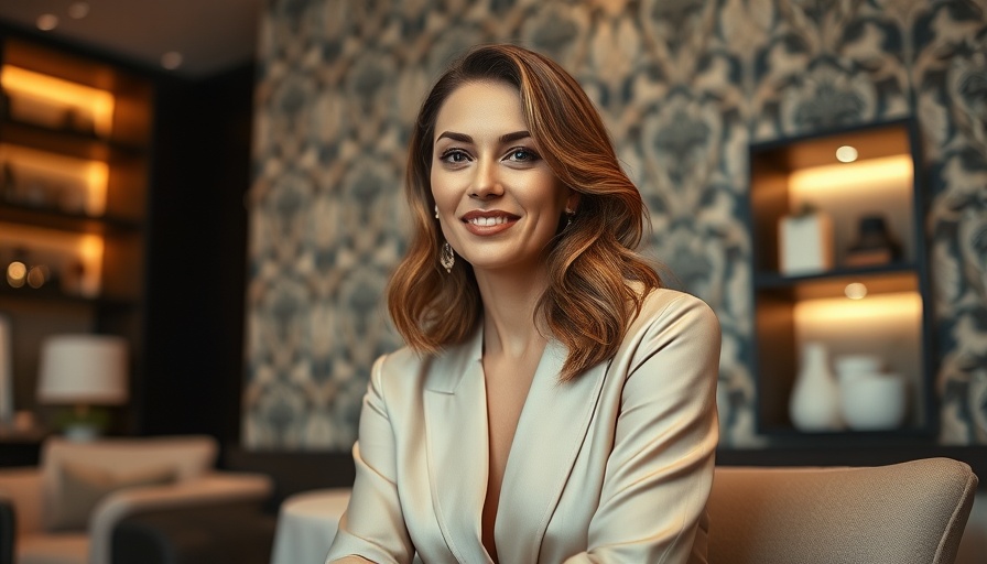 Elegant woman showcasing healthier-looking skin, seated in a luxurious setting.