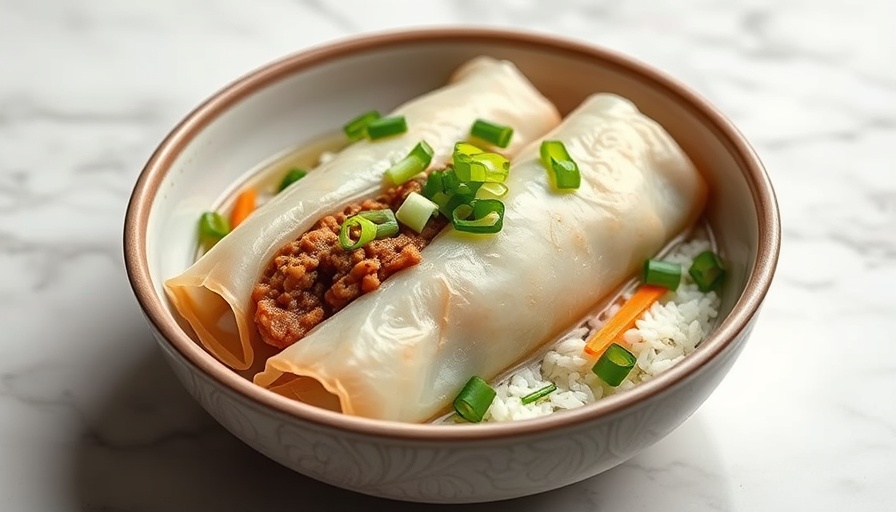 Colorful egg roll in a bowl with vibrant ingredients.
