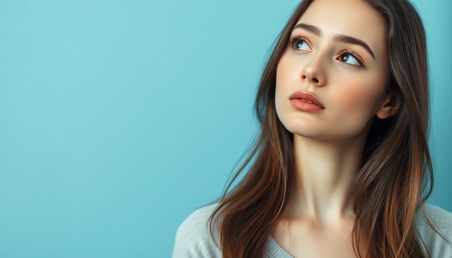 Young woman pondering, highlighting oxidative stress and skin health, set against a soft blue backdrop.