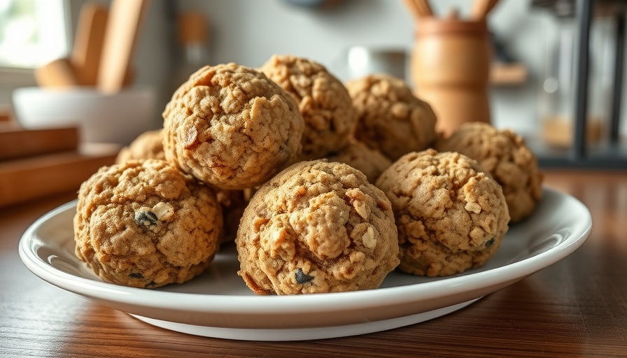 Close-up of oatmeal cookie bites on a plate in a cozy kitchen.
